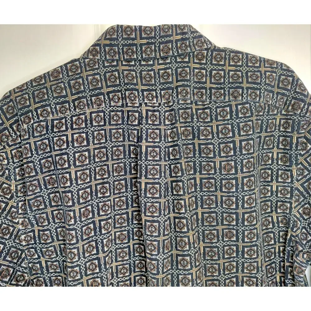 Banana Republic Organic Cotton Corduroy Button Down Shirt Men L Geometric Fall